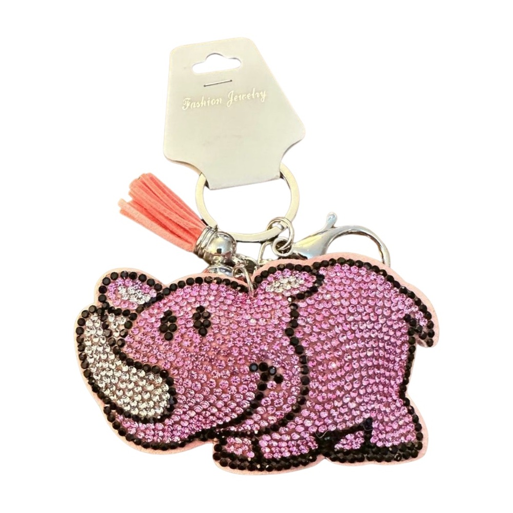 Pink‎ Rhinoceros Keychain with Rhinestones